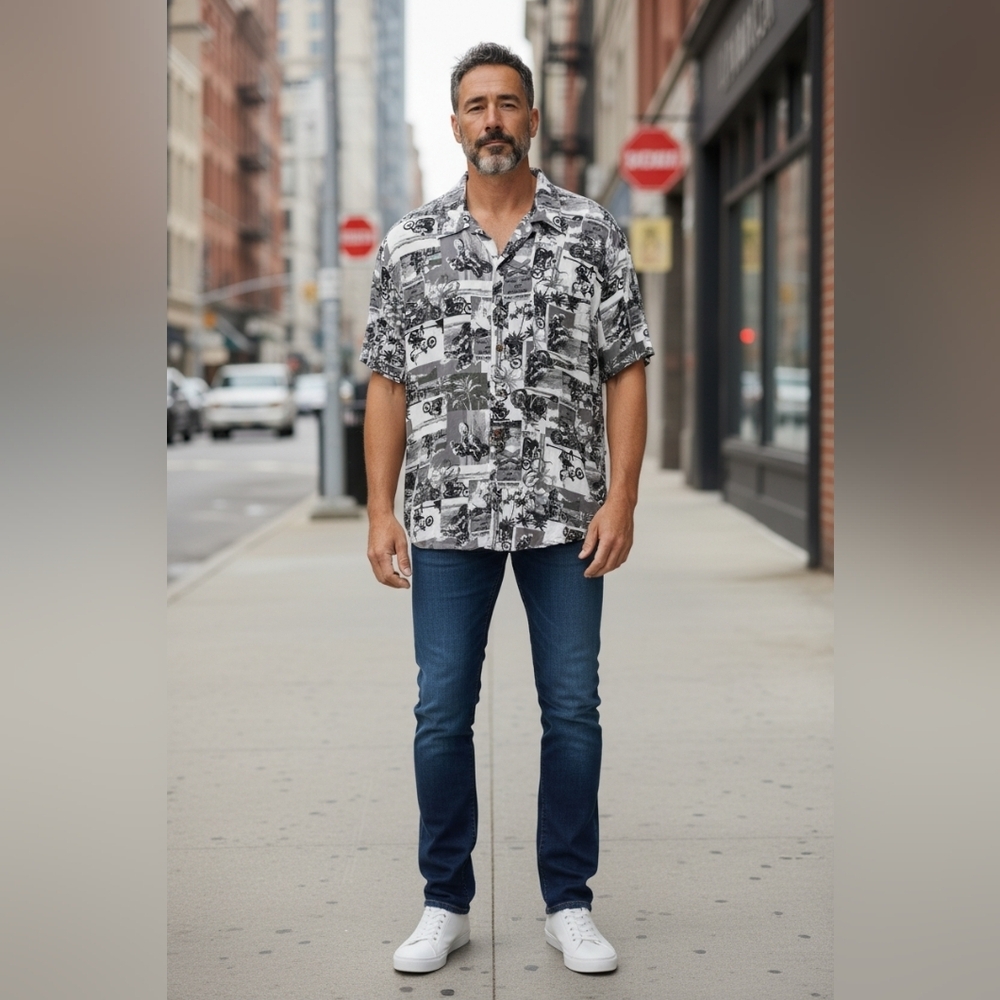 Panama Jack Men’s Size 2XL Motorcycle Button Up Hawaiian Shirt Button Up Casual